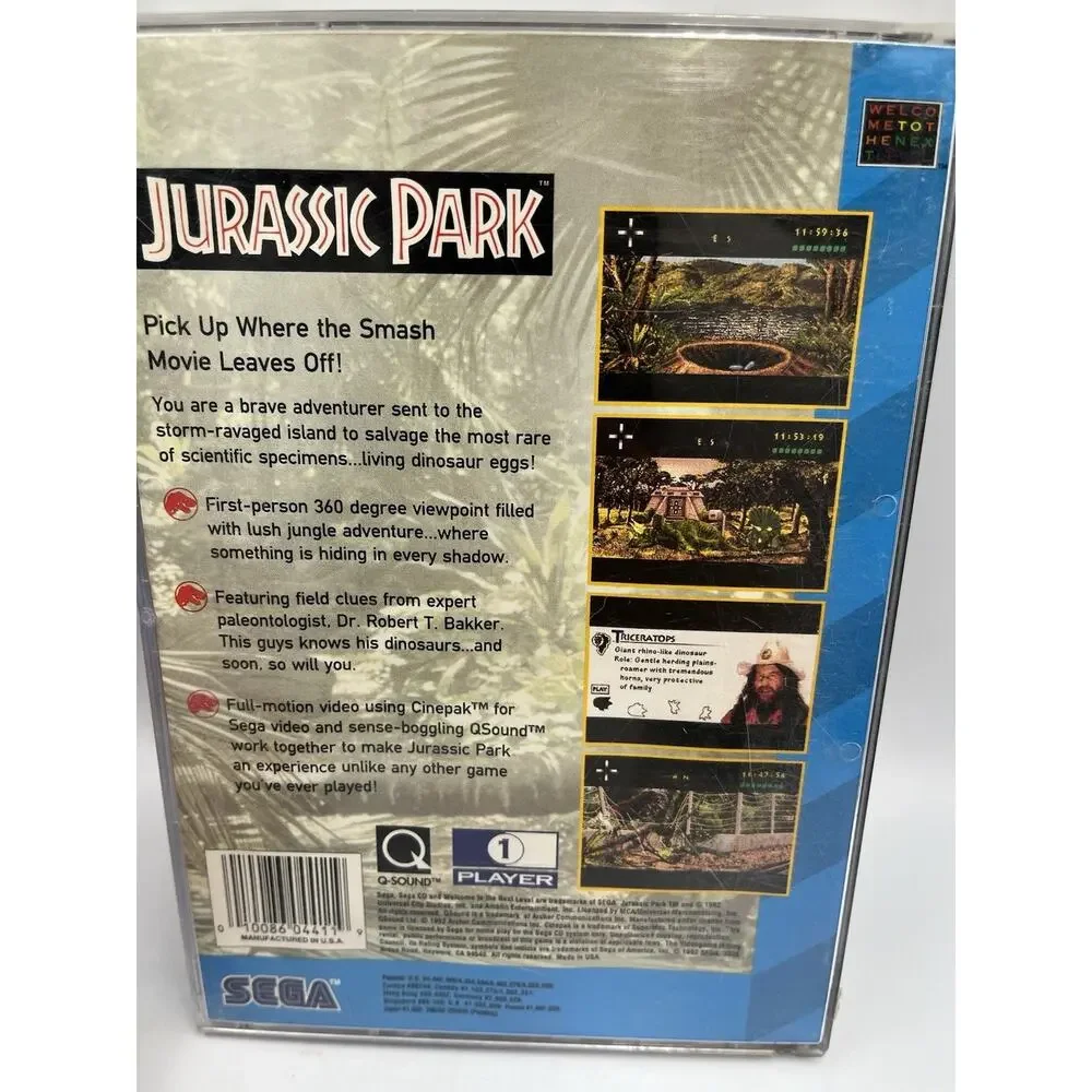 Jurassic Park Sega CD game w/ Case & Disc - Tested